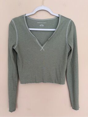 American Eagle Outfitters Long-Sleeve V-Neck Crop Top